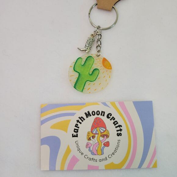 Western Cactus and Boot Charm Keychain - Picture 3 of 3